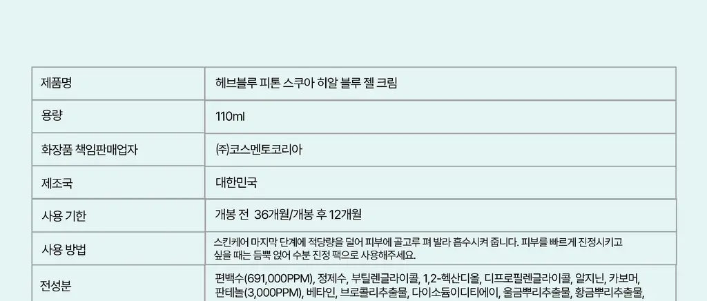 [여드름성 피부적합] 헤브블루 피톤 스쿠아 히알 블루 젤크림 110ml 상세페이지 25